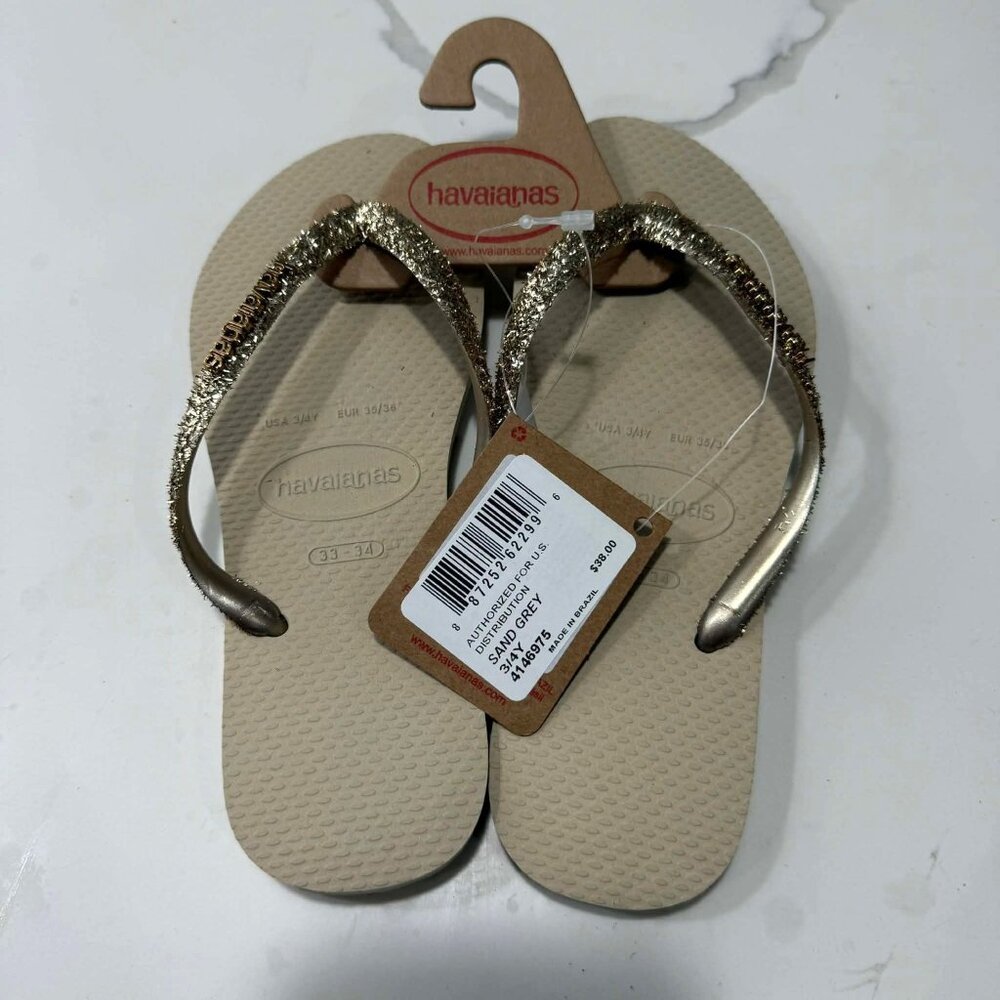 Havaianas Kids Slim Glitter II Sand Gray Girls Sandals Size US 3 Kids